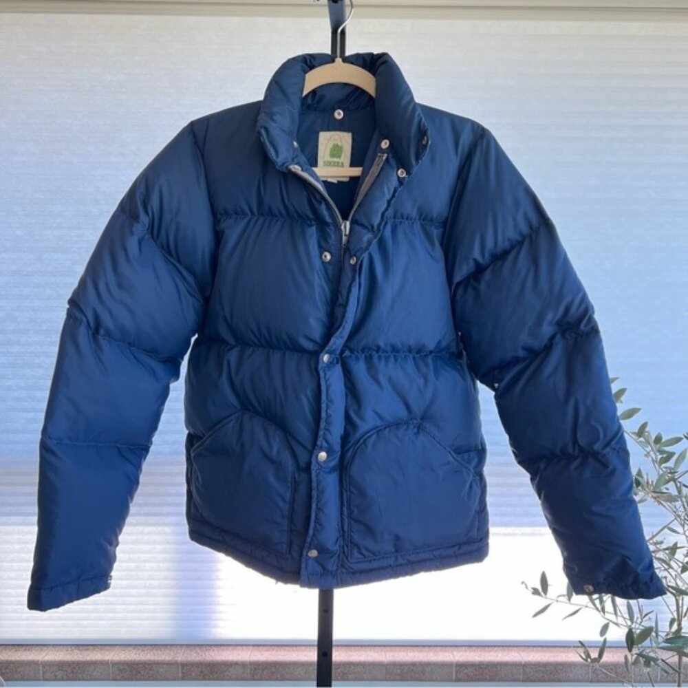 Vintage Sierra Designs Down Puffer Jacket Navy Blue Small Classic Cozy Winter